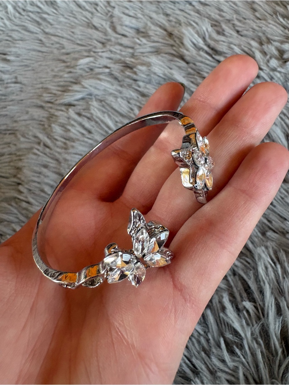 Silver Crystal Floral Cuff Bracelet
